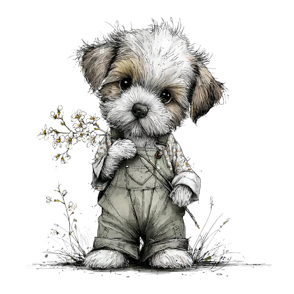 Whimsical Spring Dogs Fabric Panel 25