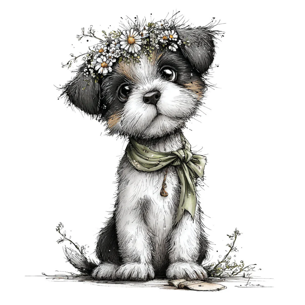 Whimsical Spring Dogs Fabric Panel 30