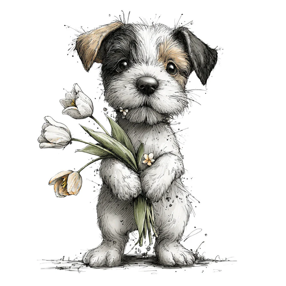 Whimsical Spring Dogs Fabric Panel 33
