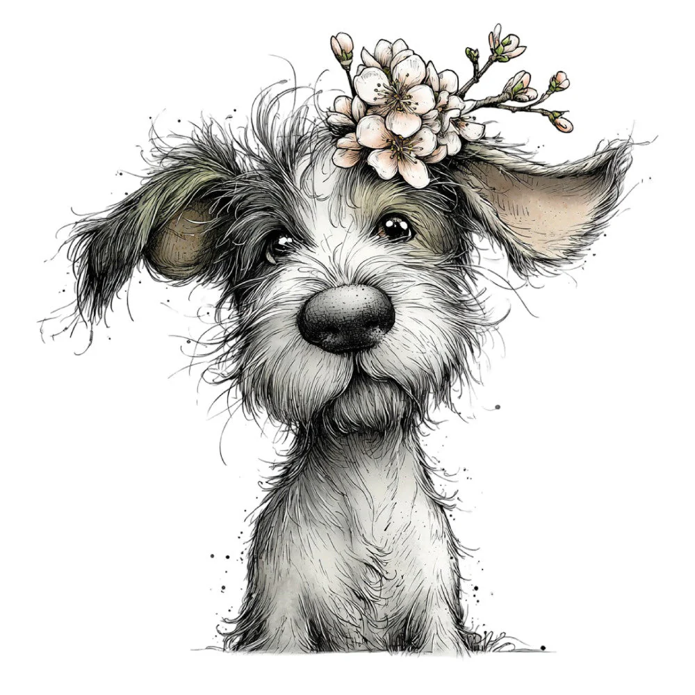 Whimsical Spring Dogs Fabric Panel 47