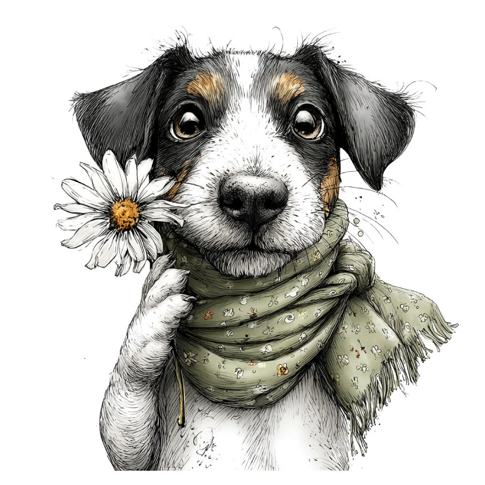 Whimsical Spring Dogs Fabric Panel 52