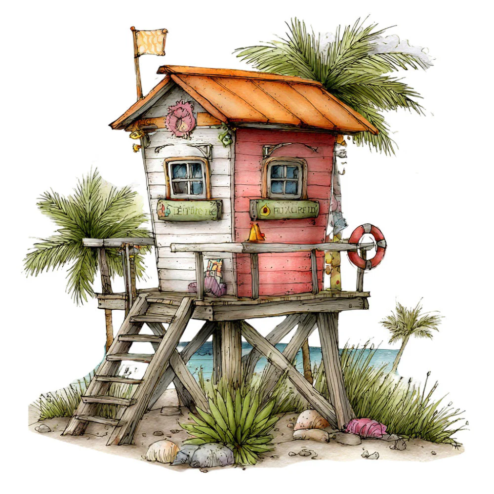Whimsical Summer Beach Fabric Panel 17