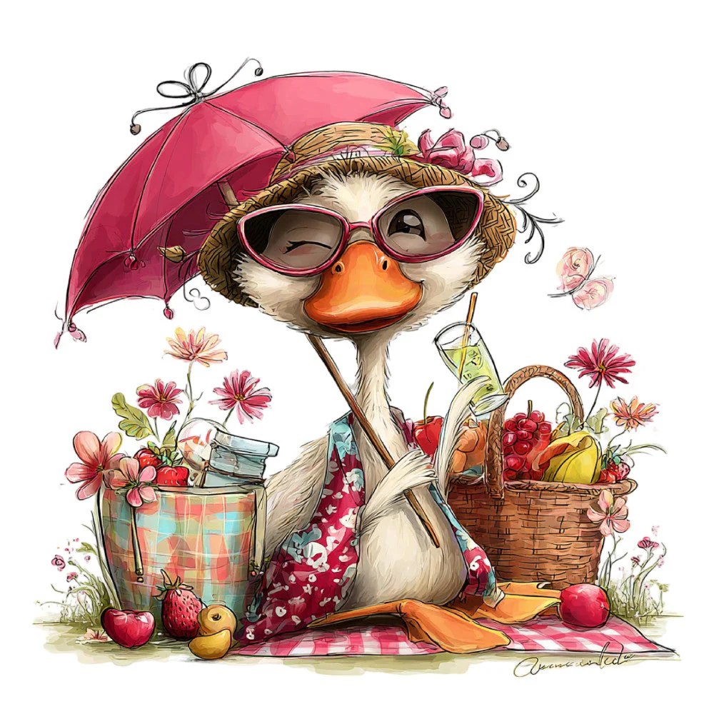 Whimsical Summer Goose Fabric Panel 11