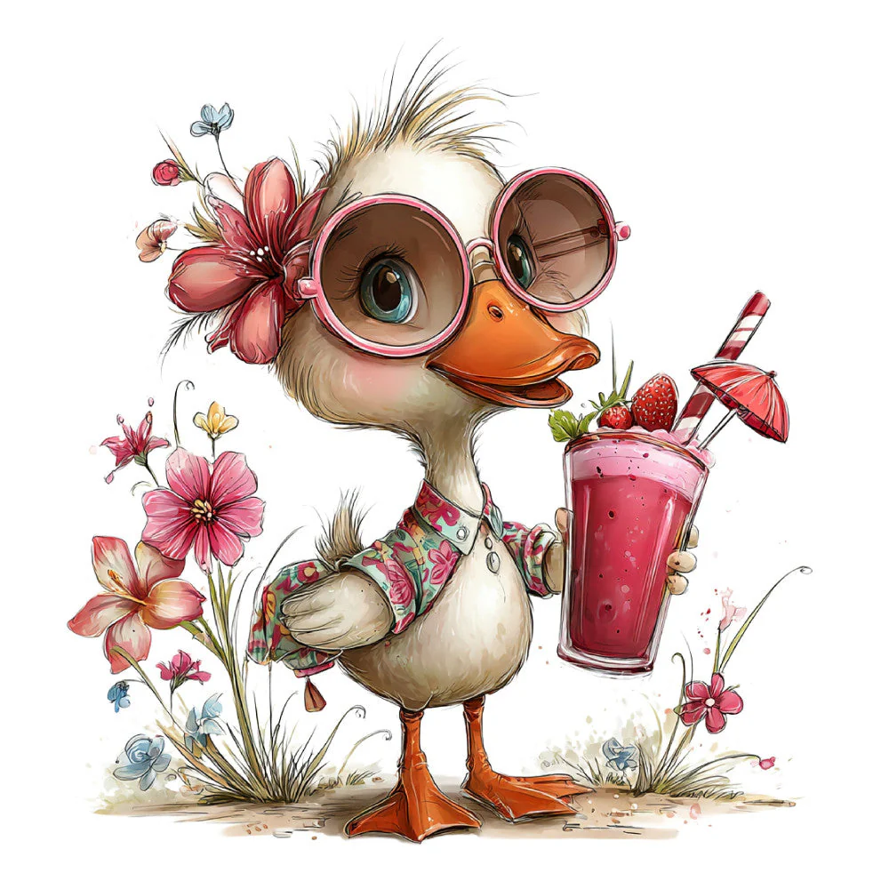 Whimsical Summer Goose Fabric Panel 36