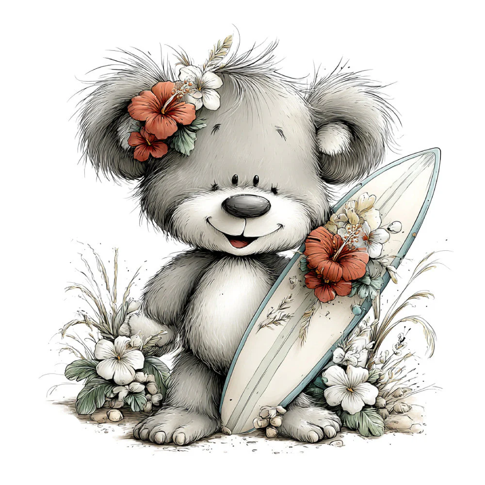 Whimsical Summer Teddy Bear Fabric Panel 22