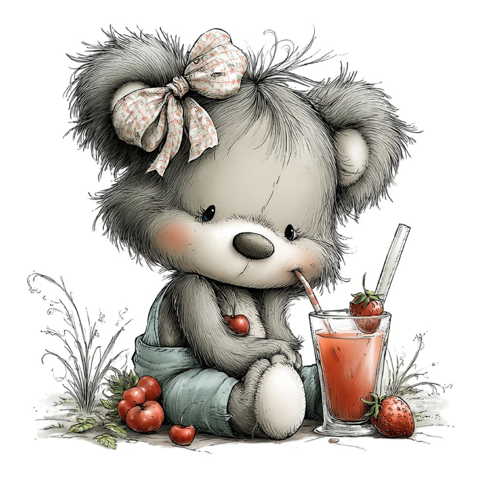 Whimsical Summer Teddy Bear Fabric Panel 25