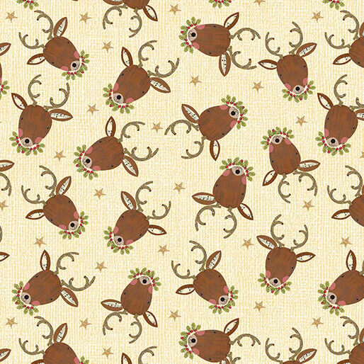 White Christmas - Reindeer Portrait - Cream 44" / 45" Fabric Per Yard