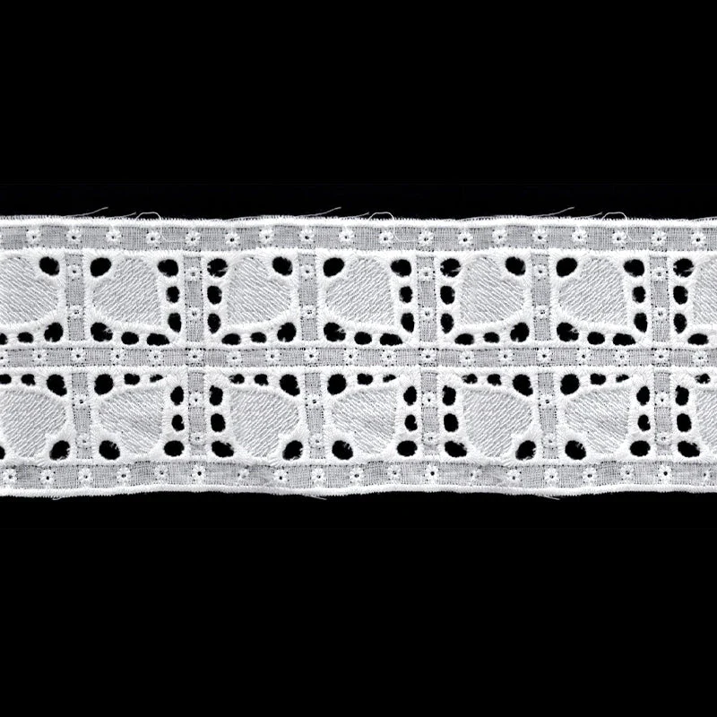 White Floral Heart Eyelet Lace Trim, 2 3/8-in X 5 Yards – Lace Ribbon for Sewing, Crafts & Garments – 5 Yard Roll
