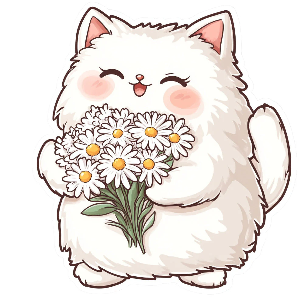 White Kawaii Cat Fabric Panel 16