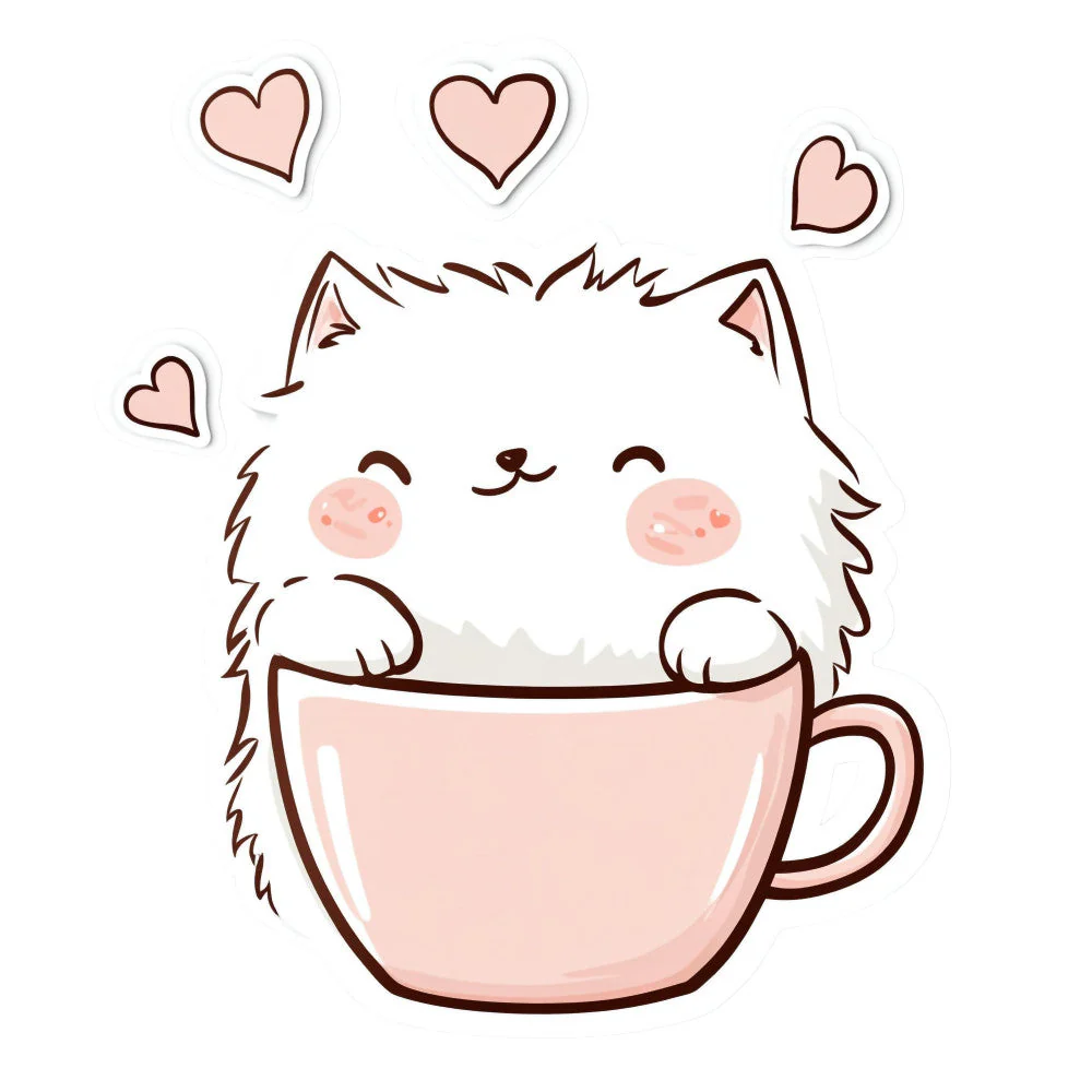 White Kawaii Cat Fabric Panel 21