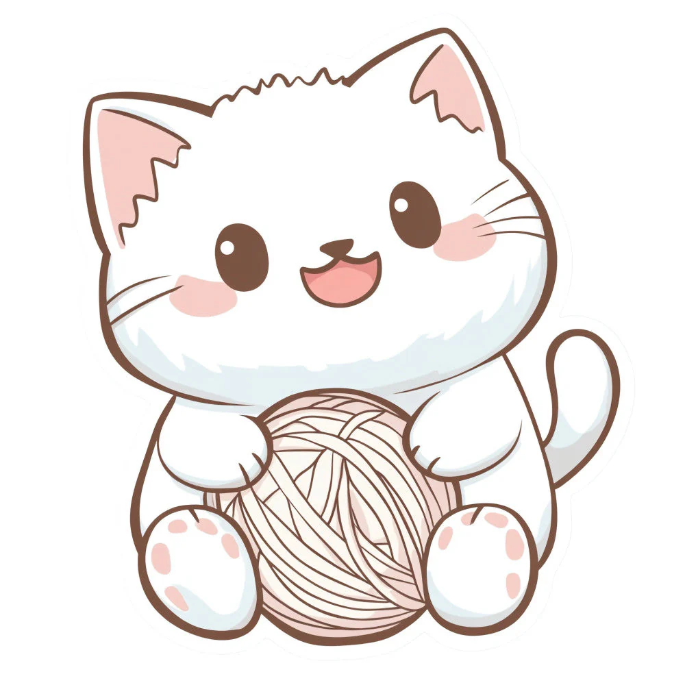 White Kawaii Cat Fabric Panel 22