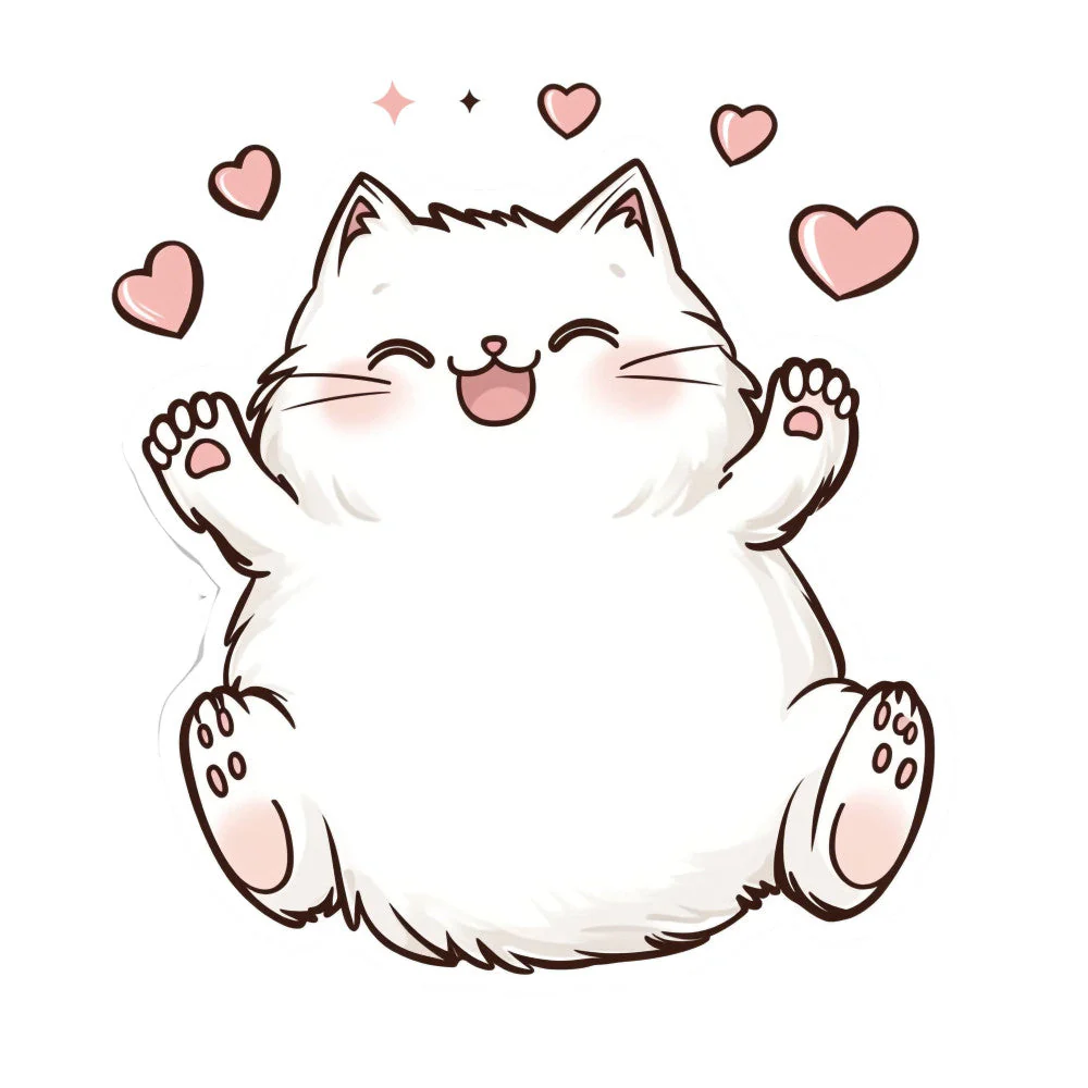 White Kawaii Cat Fabric Panel 23