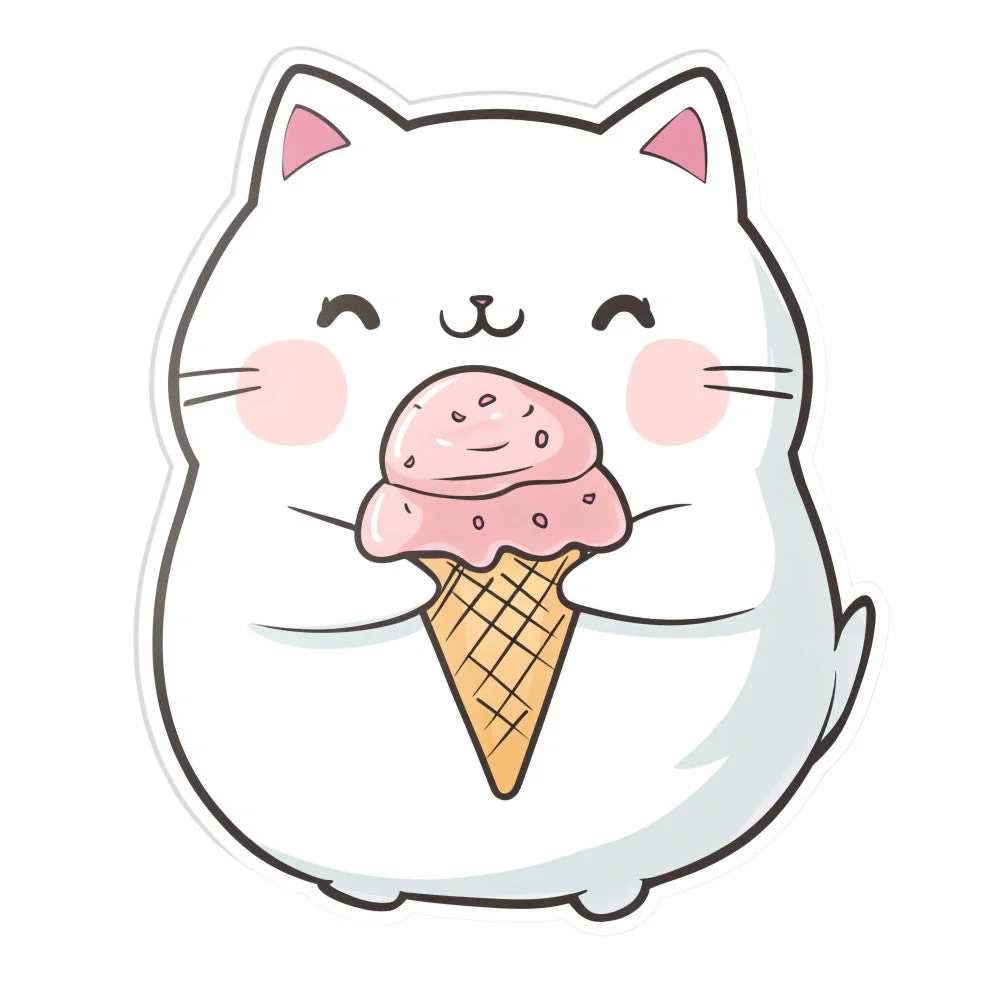 White Kawaii Cat Fabric Panel 25