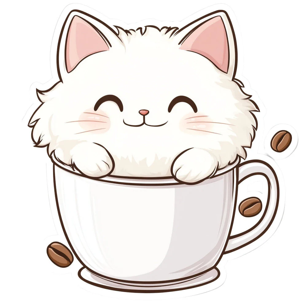 White Kawaii Cat Fabric Panel 7