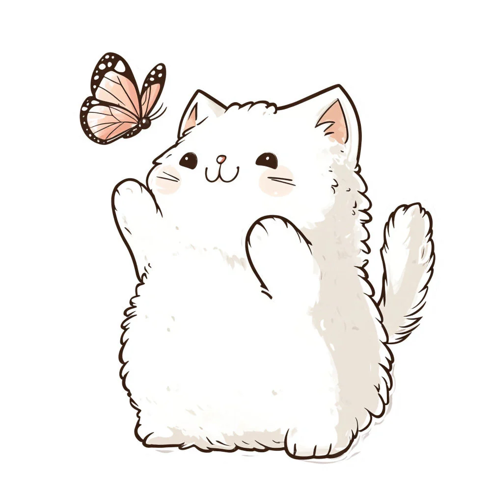 White Kawaii Cat Fabric Panel 8