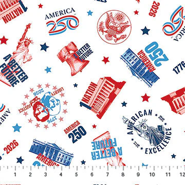White Multi Icon Toss 44"/45" Cotton Fabric Per Yard