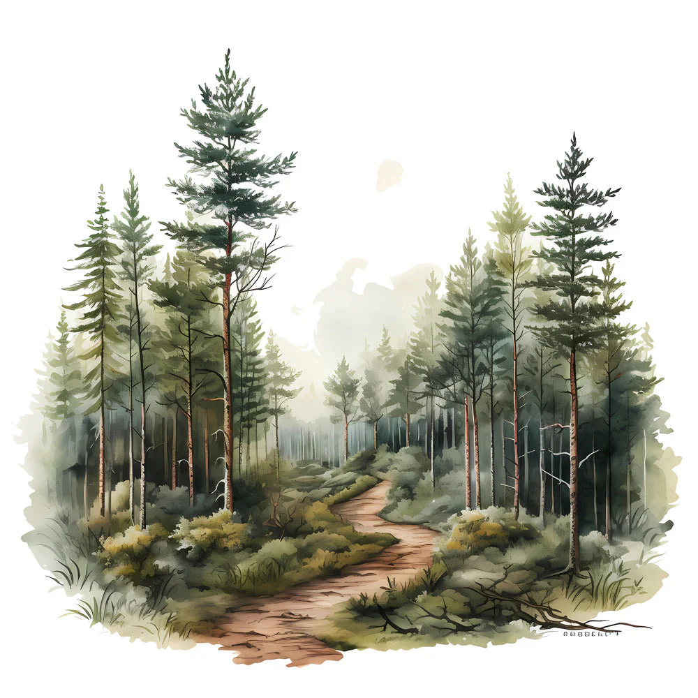 Woodland Forest Scene 4 Fabric Panel